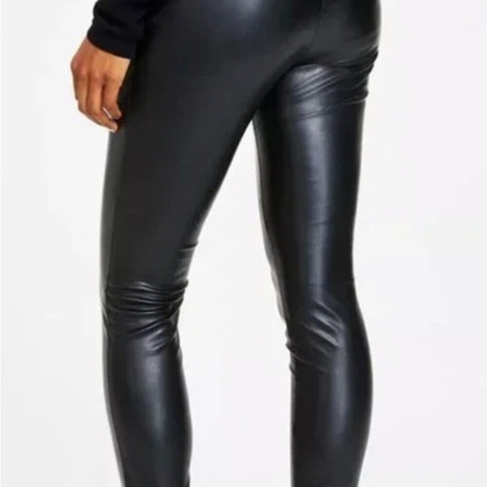 NWT Inc International Concepts Black Faux Leather Leggings Size M - Picture 3 of 6